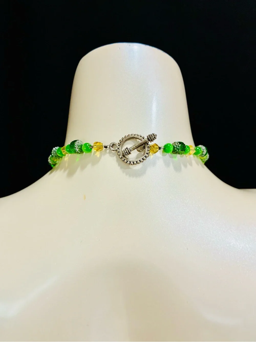 High End Austrian Crystal Dark and Light Green Beaded Necklace - Designer Style